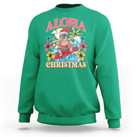 Aloha Hawaiian Christmas Mele Kalikimaka Tropical Xmas Surfing Santa Sweatshirt - Wonder Print Shop