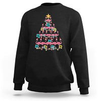 Cute Pink Flamingo Christmas Tree with Hibiscus Merry Xmas Sweatshirt - Wonder Print Shop