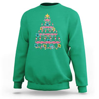 Cute Pink Flamingo Christmas Tree with Hibiscus Merry Xmas Sweatshirt - Wonder Print Shop