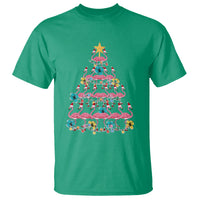 Cute Pink Flamingo Christmas Tree with Hibiscus Merry Xmas T Shirt - Wonder Print Shop