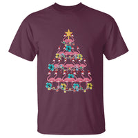 Cute Pink Flamingo Christmas Tree with Hibiscus Merry Xmas T Shirt - Wonder Print Shop