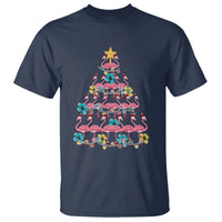 Cute Pink Flamingo Christmas Tree with Hibiscus Merry Xmas T Shirt - Wonder Print Shop