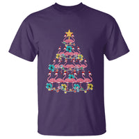 Cute Pink Flamingo Christmas Tree with Hibiscus Merry Xmas T Shirt - Wonder Print Shop