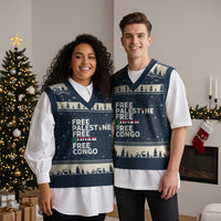 Free Palestine Sudan Congo V-Neck Knit Sweater Vest Human Rights Activist Justice and Solidarity - Wonder Print Shop