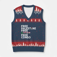 Free Palestine Sudan Congo V-Neck Knit Sweater Vest Human Rights Activist Justice and Solidarity - Wonder Print Shop