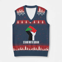Stand With Sudan Power Fist V-Neck Knit Sweater Vest Sudan Flag Activist Peace and Protest - Wonder Print Shop