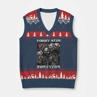 Skeleton Meme V-Neck Knit Sweater Vest Tummy Ache Survivor Funny Cool Edgy Hard Cringe - Wonder Print Shop