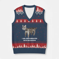 Funny Cat Meme V-Neck Knit Sweater Vest I Am Contaminated With Radiation Humorous Oddly Specific - Wonder Print Shop