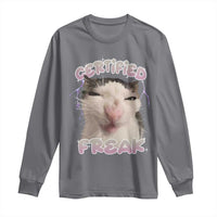 Funny Cat Meme Long Sleeve Shirt Certified Freak Eat Cement Cursed Cat