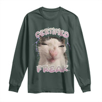 Funny Cat Meme Long Sleeve Shirt Certified Freak Eat Cement Cursed Cat