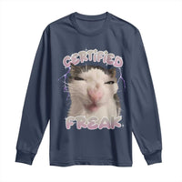 Funny Cat Meme Long Sleeve Shirt Certified Freak Eat Cement Cursed Cat