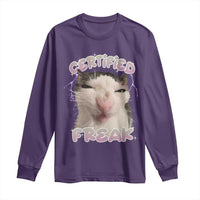 Funny Cat Meme Long Sleeve Shirt Certified Freak Eat Cement Cursed Cat