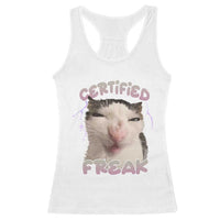 Funny Cat Meme Racerback Tank Top Certified Freak Eat Cement Cursed Cat