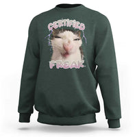 Funny Cat Meme Sweatshirt Certified Freak Eat Cement Cursed Cat - Wonder Print Shop