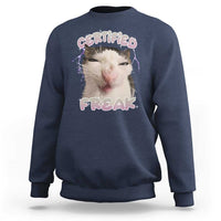 Funny Cat Meme Sweatshirt Certified Freak Eat Cement Cursed Cat - Wonder Print Shop