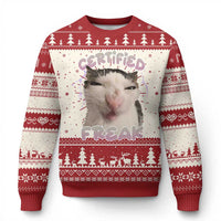 Funny Cat Meme Ugly Christmas Sweater Certified Freak Eat Cement Cursed Cat - Wonder Print Shop