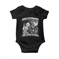 Funny Alpha Wolf Meme Baby Onesie Hide Your Wife The Alpha Is Here Humorous Cringe