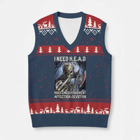 Funny Cringe Hard Skeleton Meme V-Neck Knit Sweater Vest I Need HEAD Hugs Encouragement Affection Devotion Middle Finger Edgy Hard Cringe - Wonder Print Shop