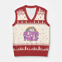 Funny Sarcastic Alpha Male V-Neck Knit Sweater Vest Unicorn Sarcastic Ironic Weird Y2K Humor - Wonder Print Shop