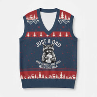 Funny Raccoon Dad Meme V-Neck Knit Sweater Vest Just A Dad Who Always Came Back With The Milk Father Birthday Father's Day - Wonder Print Shop