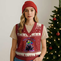 Funny Autism Opossum V-Neck Knit Sweater Vest Rizz Em With The Tism Meme Autistic - Wonder Print Shop