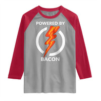 Funny Bacon Lover Raglan Shirt Powered By Bacon Cured Pork Master