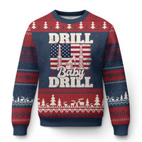 Drill Baby Drill American Flag Ugly Christmas Sweater Retro Oilfield Oil Rig Patriot - Wonder Print Shop