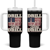 Drill Baby Drill American Flag Tumbler With Handle Retro Oilfield Oil Rig Patriot - Wonder Print Shop