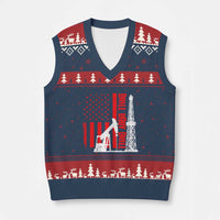 Drill Baby Drill American Flag V-Neck Knit Sweater Vest Distressed Oil Rig Oildfield Energy Industry - Wonder Print Shop