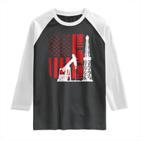 Drill Baby Drill American Flag Raglan Shirt Distressed Oil Rig Oildfield Energy Industry - Wonder Print Shop