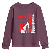 Drill Baby Drill American Flag Youth Sweatshirt Distressed Oil Rig Oildfield Energy Industry - Wonder Print Shop
