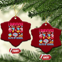 I Survived 67 Plus 33 100 Days of School Ceramic Ornament Six Seven Meme Colorful Math Humor - Wonder Print Shop