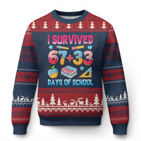 I Survived 67 Plus 33 100 Days of School Ugly Christmas Sweater Six Seven Meme Colorful Math Humor - Wonder Print Shop