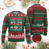 I Survived 67 Plus 33 100 Days of School Ugly Christmas Sweater Six Seven Meme Colorful Math Humor - Wonder Print Shop