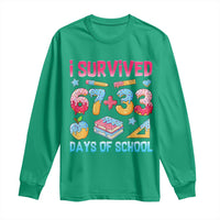 I Survived 67 Plus 33 100 Days of School Long Sleeve Shirt Six Seven Meme Colorful Math Humor - Wonder Print Shop