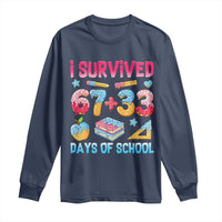 I Survived 67 Plus 33 100 Days of School Long Sleeve Shirt Six Seven Meme Colorful Math Humor - Wonder Print Shop