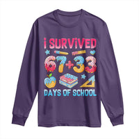 I Survived 67 Plus 33 100 Days of School Long Sleeve Shirt Six Seven Meme Colorful Math Humor - Wonder Print Shop