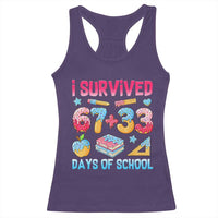 I Survived 67 Plus 33 100 Days of School Racerback Tank Top Six Seven Meme Colorful Math Humor - Wonder Print Shop