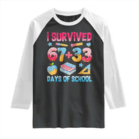 I Survived 67 Plus 33 100 Days of School Raglan Shirt Six Seven Meme Colorful Math Humor - Wonder Print Shop
