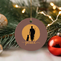 Monk and Dog Silhouette Peace Ceramic Ornament Spiritual Walk for Peace Sunset - Wonder Print Shop