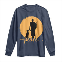 Monk and Dog Silhouette Peace Long Sleeve Shirt Spiritual Walk for Peace Sunset - Wonder Print Shop