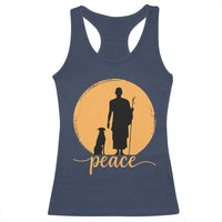 Monk and Dog Silhouette Peace Racerback Tank Top Spiritual Walk for Peace Sunset - Wonder Print Shop