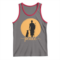 Monk and Dog Silhouette Peace Tank Top Spiritual Walk for Peace Sunset - Wonder Print Shop