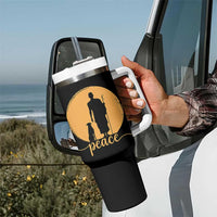 Monk and Dog Silhouette Peace Tumbler With Handle Spiritual Walk for Peace Sunset - Wonder Print Shop