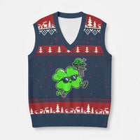 Funny Basketball Shamrock V-Neck Knit Sweater Vest Dunking Sports Player St. Patrick's Day - Wonder Print Shop