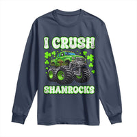 Funny St Patricks Day Monster Truck Long Sleeve Shirt I Crush Shamrocks Retro