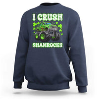 Funny St Patricks Day Monster Truck Sweatshirt I Crush Shamrocks Retro