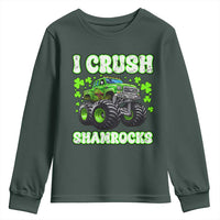 Funny St Patricks Day Monster Truck Youth Sweatshirt I Crush Shamrocks Retro