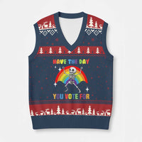Sarcastic Skeleton V-Neck Knit Sweater Vest Have The Day You Voted For - Wonder Print Shop