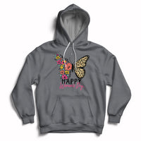 Women's charcoal butterfly graphic hoodie with hood, drawstrings, and kangaroo pocket.
